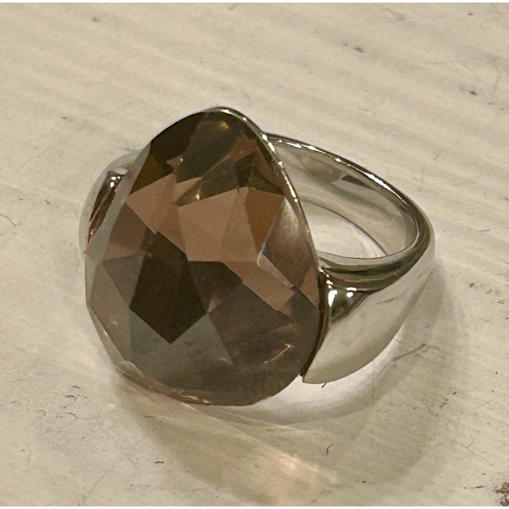 Swarovski Modern Cut Amethyst Purple Crystal Cocktail‎ Ring Rhodium Plated EUC 6